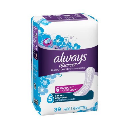 Procter & Gamble Bladder Control Pad Always® Discreet Maxi 13-1/2 Inch Length Heavy Absorbency DualLock™ Core One Size Fits Most - Pack of 39 - 10037000887307-PK