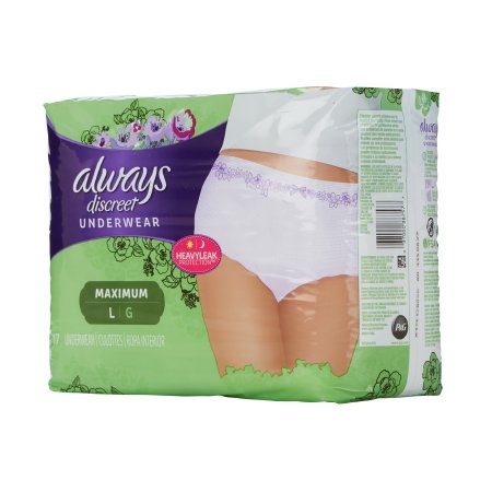 Procter & Gamble Female Adult Absorbent Underwear Always® Discreet Pull On with Tear Away Seams Large Disposable Heavy Absorbency - Pack of 17 - 10037000887574-PK