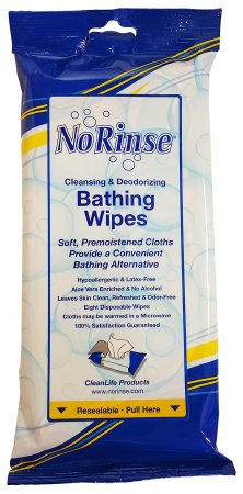 CleanLife Products Rinse-Free Bath Wipe No Rinse® Soft Pack Water / Propylene Glycol / Glycerin / Aloe Scented 8 Count - Case of 192 - 01000-CS