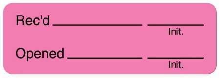 United Ad Label Pre-Printed Label UAL™ Advisory Label Pink Paper Rec'd ________ ________ Init. / Opened ________ _________ Init. Black Quality Control Label 1/2 X 1-1/2 Inch - Roll of 610 - ULCL239-RL