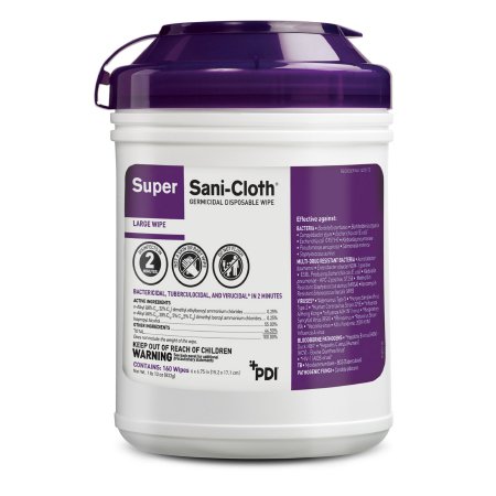 Professional Disposables Super Sani-Cloth® Surface Disinfectant Cleaner Premoistened Germicidal Manual Pull Wipe 160 Count Canister Alcohol Scent NonSterile - CN/160 - Q55172-CN