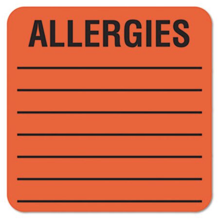 Tabbies® Allergy Warning Labels, ALLERGIES, 2 x 2, Fluorescent Red, 500/Roll - Roll of 1 - TAB-40560-RL