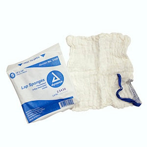 Dynarex Surgical Laparotomy Sponge X-Ray Detectable Cotton 18 X 18 Inch 5 Count Pack Sterile - Case of 200 - 3146-CS