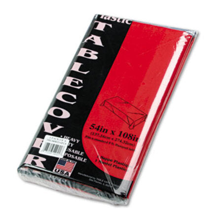 Tablemate® Table Set Rectangular Table Cover, Heavyweight Plastic, 54" x 108", Red, 6/Pack - Pack of 1 - TBL-549RD-PK