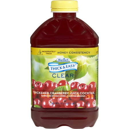 Hormel Food Sales Thickened Beverage Thick & Easy® 46 oz. Bottle Cranberry Juice Cocktail Flavor Liquid IDDSI Level 3 Moderately Thick/Liquidized - Case of 6 - 48030-CS