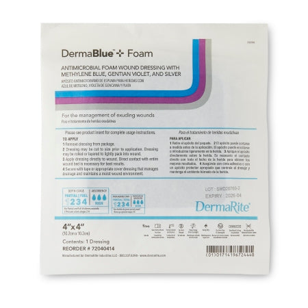 DermaRite Industries Silver Foam Dressing DermaBlue+™ Foam 4 X 4 Inch Square Sterile - Box of 20 - 72040414-BX