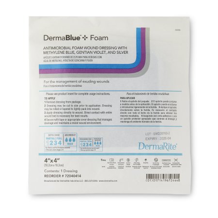 DermaRite Industries Silver Foam Dressing DermaBlue+™ Foam 4 X 4 Inch Square Sterile - Each - 72040414-EA
