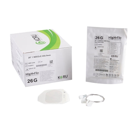 KORU Medical Systems Sub-Q Infusion Set HIgH-Flo 26 Gauge 9 mm 20 Inch Tubing Without Port - Box of 20 - RMS12609-BX