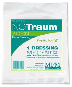 MPM Medical Foam Dressing NOTraum 4 X 4 Inch With Border Waterproof Backing Silicone Adhesive Square Sterile - Case of 50 - MP00451-CS