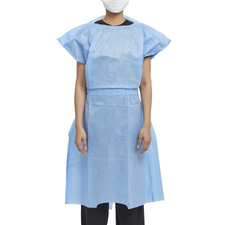 O&M Halyard Inc Patient Exam Gown One Size Fits Most Blue Disposable - Case of 100 - 69766-CS