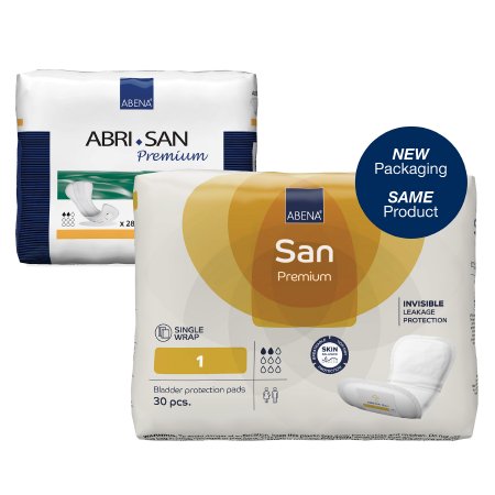 Abena North America Bladder Control Pad Abri-San™ Premium 9 Inch Length Light Absorbency Fluff / Polymer Core Level 1 - Case of 280 - 9253-CS
