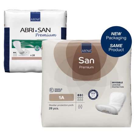Abena North America Bladder Control Pad Abri-San™ Premium 11 Inch Length Light Absorbency Fluff / Polymer Core Level 1A - Case of 336 - 9254-CS