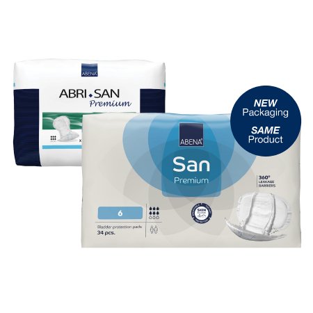 Abena North America Incontinence Liner Abri-San™ Premium 25 Inch Length Moderate Absorbency Fluff / Polymer Core Level 6 - Case of 102 - 9378-CS
