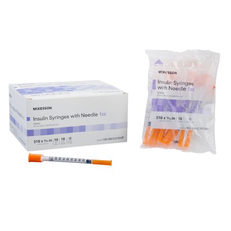 McKesson Standard Insulin Syringe with Needle McKesson 1 mL 5/16 Inch 31 Gauge NonSafety Ultra Thin Wall - Case of 500 - 102-SN1C31516P-CS