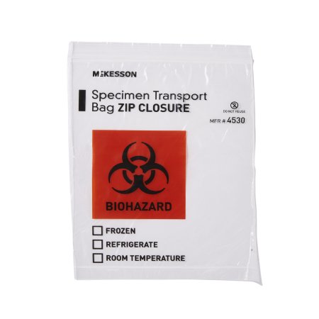 McKesson Specimen Transport Bag McKesson 8 X 10 Inch Zip Closure Biohazard Symbol / Storage Instructions NonSterile - Each - 4530-EA