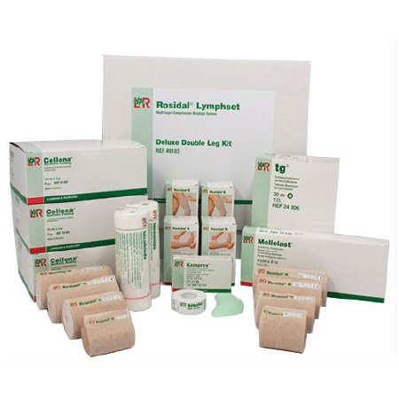 Lohmann & Rauscher 6 Layer Compression Bandage System Rosidal® Lymphset Multiple Sizes Deluxe Double Leg Pull On / Tape Closure Tan / White NonSterile Standard Compression - Each - 136673-EA