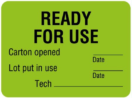 United Ad Label Pre-Printed Label Advisory Label Green Paper READY FOR USE Carton opened __________Date Lot put in use__________Date Tech____________________ Quality Control Label 1-3/4 X 2-3/8 Inch - Each - ULLR305-EA