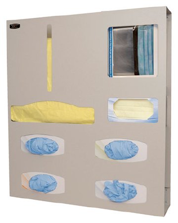 Bowman Manufacturing Protective Apparel Dispenser Quad Glove Wall or Door Mounted 7-Compartment Quartz 4-9/16 X 22-3/4 X 25-5/8 Inch Aluminum - Each - PS012-0512-EA