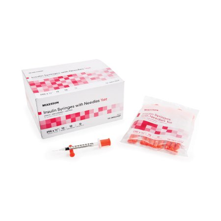 McKesson Standard Insulin Syringe with Needle McKesson 0.5 mL 1/2 Inch 29 Gauge NonSafety Ultra Thin Wall - Case of 500 - 102-SN05C2905P-CS
