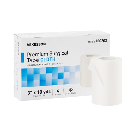 McKesson Medical Tape McKesson White 3 Inch X 10 Yard Silk-Like Cloth NonSterile - Box of 4 - 100203-BX