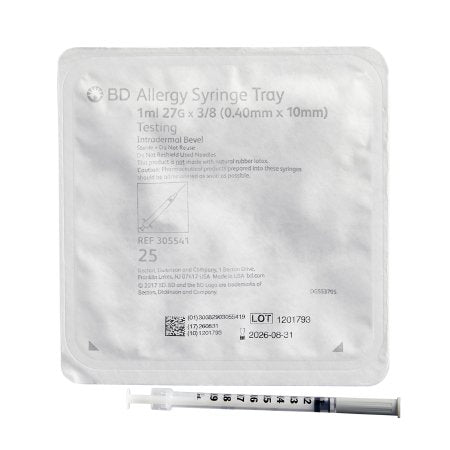 BD Standard Allergy Tray PrecisionGlide™ 1 mL 3/8 Inch 27 Gauge NonSafety Thin Wall - Case of 40 - 305541-CS