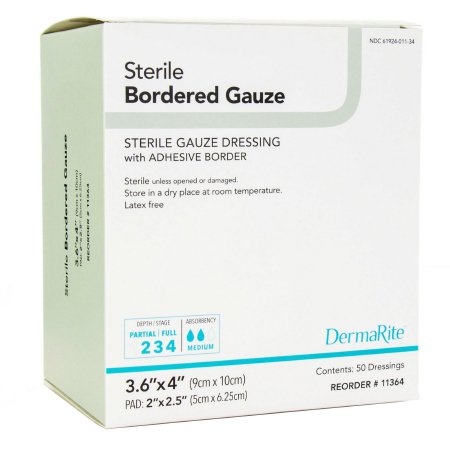 DermaRite Industries Adhesive Dressing DermaRite® Bordered Gauze 3-3/5 X 4 Inch Square Sterile - Box of 50 - 11364-BX