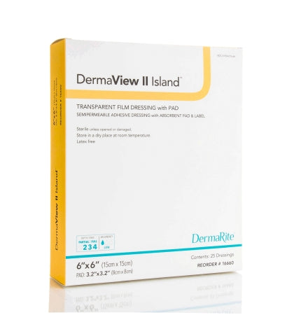DermaRite Industries Transparent Film Dressing with Pad DermaView II™ Island 3-1/2 X 10 Inch Frame Style Delivery Rectangle Sterile - Box of 25 - 16310-BX