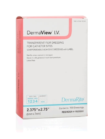 DermaRite Industries I.V. Dressing DermaView™ I.V. Film / Adhesive 2.375 X 2-3/4 Inch Sterile - Box of 100 - 15230IV-BX