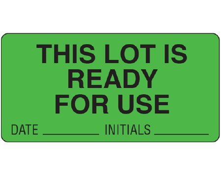 Shamrock Scientific Pre-Printed Label Shamrock Advisory Label Green THIS LOT IS / READY / FOR USE / DATE _____ INITIALS _____ Black Quality Control Label 1-1/2 X 3 Inch - Each - LL-143-EA