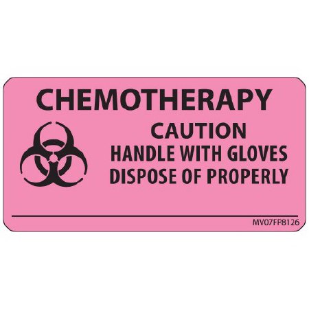 Precision Dynamics Pre-Printed Label MedVision® Warning Label Pink Paper Chemotherapy Caution Handle With Gloves Dispose Of Properly Black Biohazard 1-1/2 X 2-15/16 Inch - Each - MV07FP8126-EA