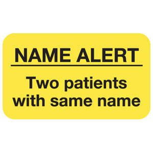 Tabbies Pre-Printed Label Warning Label Yellow Name Alert Two Patients With The Same Name Name Alert Black Alert Label 7/8 X 1-1/2 Inch - Roll of 1 - MAP1050-RL