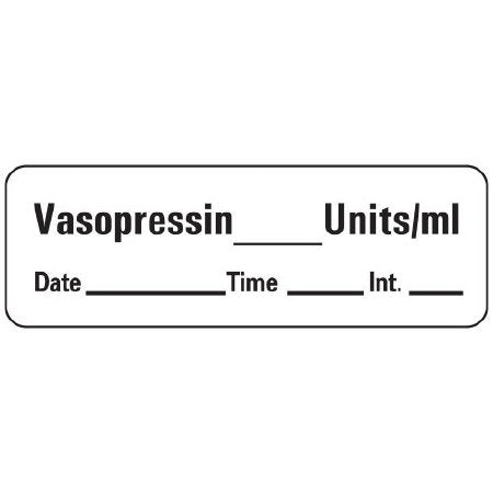 Precision Dynamics Drug Label PDC® Anesthesia Label Vasopressin_Units/mL Date_Time_Int_ White 1/2 X 1-1/2 Inch - Roll of 1 - LAN-216-RL