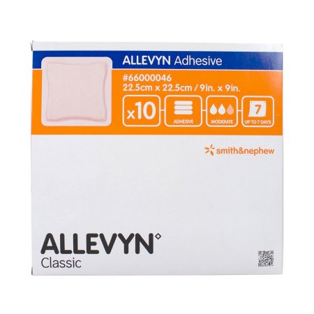 Smith & Nephew Foam Dressing Allevyn Adhesive 9 X 9 Inch With Border Film Backing Adhesive Square Sterile - Case of 80 - 66000046-CS