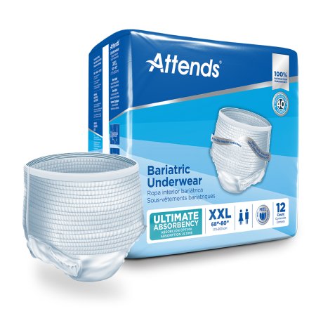 Attends Healthcare Products Unisex Adult Absorbent Underwear Attends® Bariatric Pull On with Tear Away Seams 2X-Large Disposable Heavy Absorbency - Bag of 12 - AU50-BG