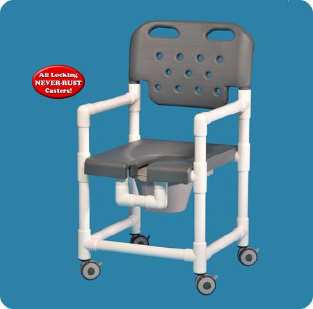 IPU Commode / Shower Chair Elite Fixed Arms PVC Frame With Backrest 325 lbs. Weight Capacity - Each - ELT817 P B-EA