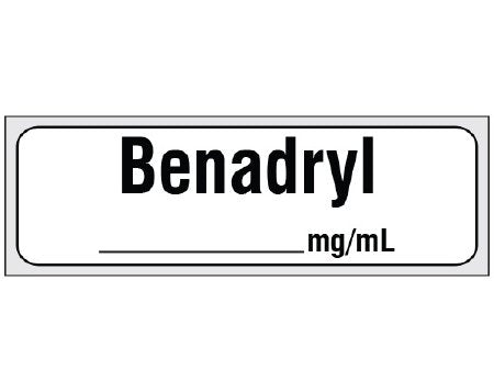 Shamrock Scientific Drug Label Shamrock Anesthesia Label Benadryl____mg/mL White 1/2 X 1 Inch - Each - SA-3226-PRE-EA