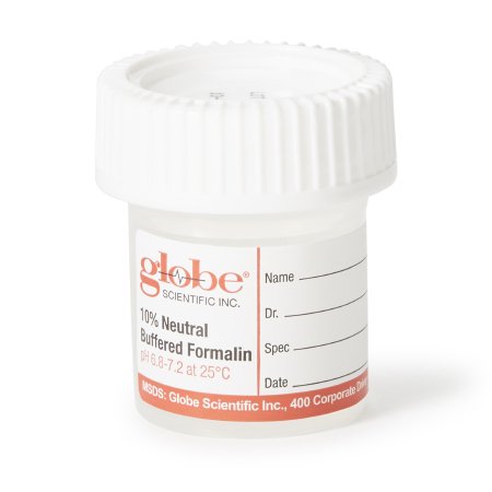 Globe Scientific Prefilled Formalin Container Click-It™ 38 X 44 mm 10 mL Fill in 20 mL (0.67 oz.) Screw Cap Warning Label / Patient Information NonSterile - CT/24 - 6518FL-CT