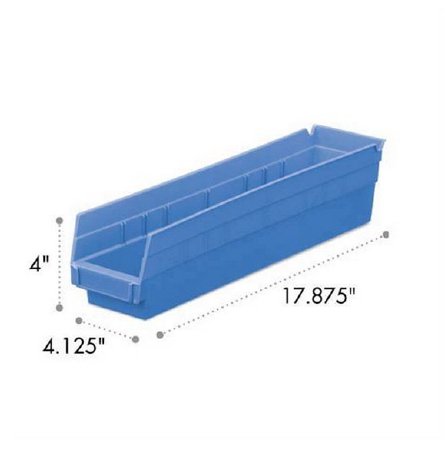 Market Lab Inc Shelf Bin Blue Plastic 4 X 4-1/8 X 17-7/8 Inch - Each - 2757-BL-EA