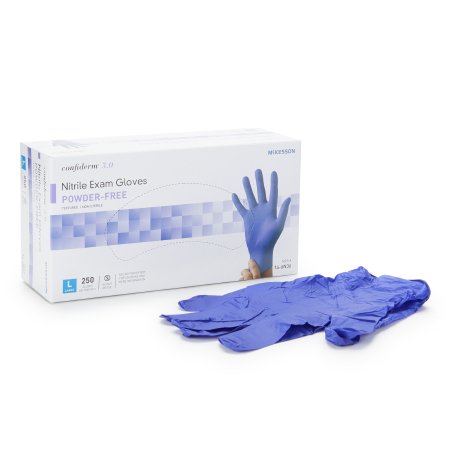 McKesson Exam Glove McKesson Confiderm® 3.0 Large NonSterile Nitrile Standard Cuff Length Textured Fingertips Blue Not Rated - Box of 1 - 14-6N36-BX