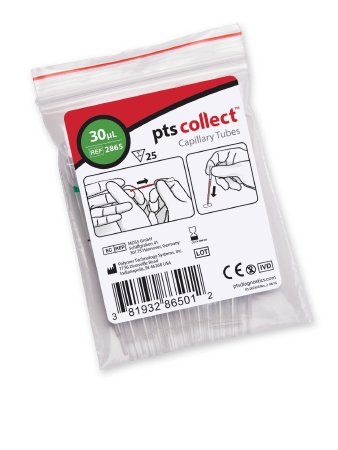 PTS Diagnostics PTS Diagnostics Capillary Blood Collection Tube Micro-hematocrit Plain 30 ÂµL Green Stripe Without Closure Glass Tube - Bag of 25 - 2865-BG