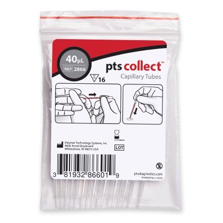 PTS Diagnostics PTS Diagnostics Capillary Blood Collection Tube Micro-hematocrit Plain 40 ÂµL Black Stripe Without Closure Glass Tube - Bag of 16 - 2866-BG