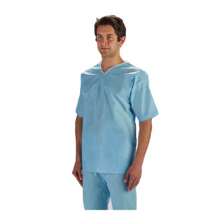 Graham Medical Products Scrub Shirt Large Light Blue Without Pockets Short Sleeve Unisex - Case of 30 - 62489-CS