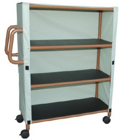 MJM International Linen Cart with Cover Wood Tone 3 Shelves 125 lbs. per Shelf Weight Capacity PVC 4 Inch Twin Casters - Each - WT345-3C-EA