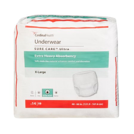 Cardinal Unisex Adult Absorbent Underwear Sure Care™ Ultra Pull On with Tear Away Seams X-Large Disposable Heavy Absorbency - Pack of 14 - 1455-PK