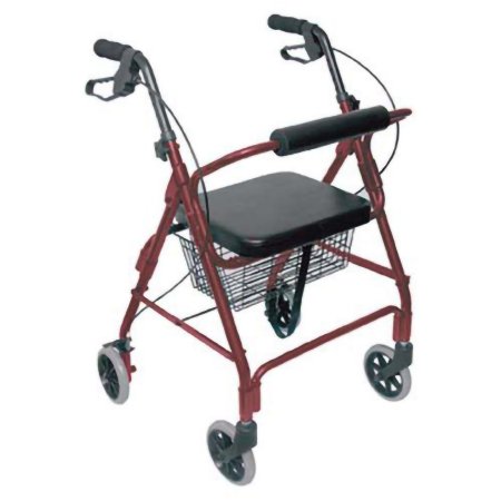 Mabis Healthcare 4 Wheel Rollator DMI® Burgundy Adjustable Height / Lightweight / Folding Aluminum Frame - Each - 501-1012-0700-EA
