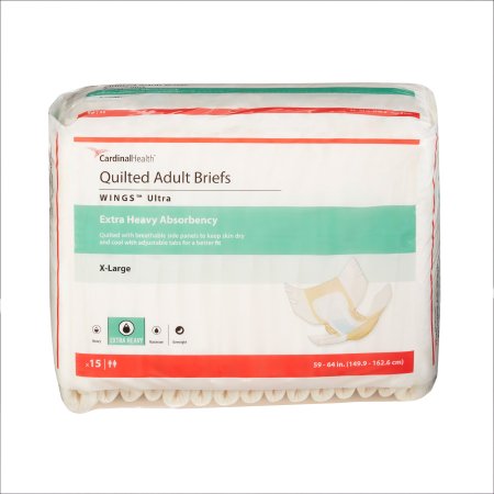 Cardinal Unisex Adult Incontinence Brief Wings™ Ultra X-Large Disposable Heavy Absorbency - Bag of 15 - 77075-BG