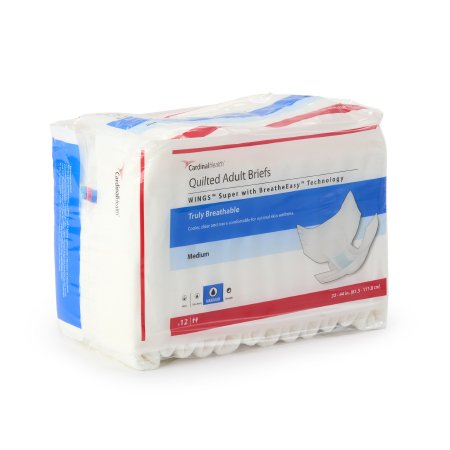 Cardinal Unisex Adult Incontinence Brief Wings™ Super Medium Disposable Heavy Absorbency - Bag of 12 - 87083-BG