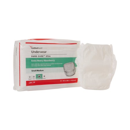 Cardinal Unisex Adult Absorbent Underwear Sure Care™ Ultra Pull On with Tear Away Seams Medium Disposable Heavy Absorbency - Bag of 20 - 1430A-BG