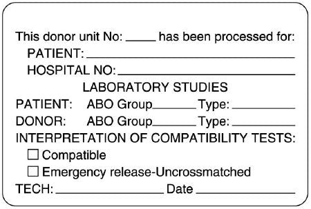 United Ad Label Pre-Printed Label UAL™ Laboratory Use White Paper Blood Donor / Patient Information Black Lab / Specimen 2 X 3 Inch - Roll of 1 - ULBB310-RL
