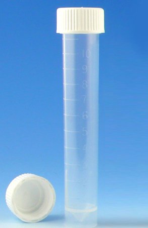 Globe Scientific Transport Tube Conical Bottom, Skirted Plain 16 X 92 mm 10 mL Yellow Screw Cap Polypropylene Tube - Case of 1000 - 6102Y-CS